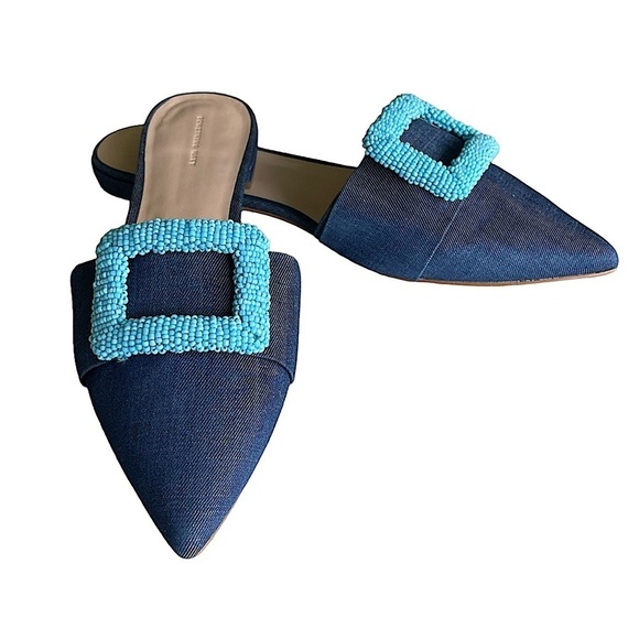 SOMETHING Navy Portia Flat Buckle Mule Size 10 - Picture 3 of 10